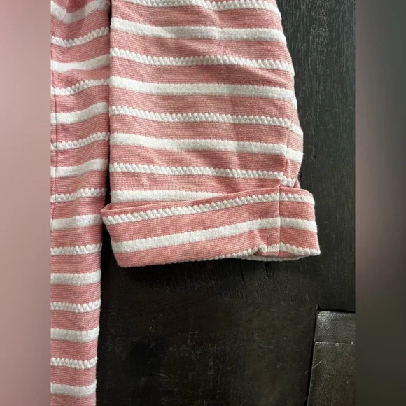 Denver Hayes Women Large Cotton Blend Pink and White 3/4 Stripped Shirt - Picture 4 of 13